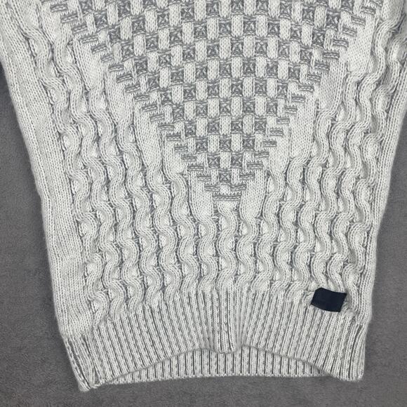 Leif Nelson Mens Large Gray Shawl Collar Toggle Chunky Cable Knit Sweater Cozy - Picture 3 of 12